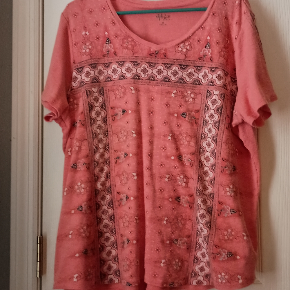Style & Co. Pink Embroidered Short Sleeve Top. Size 3X.